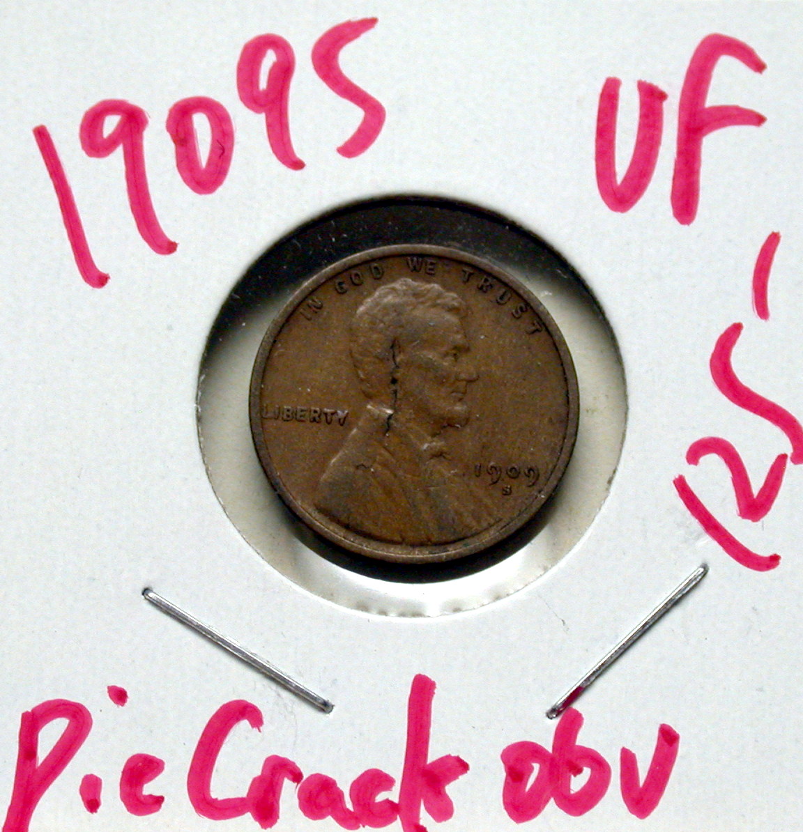 1909 S Lincoln Cent VF, Die Crack Obv - Click Image to Close